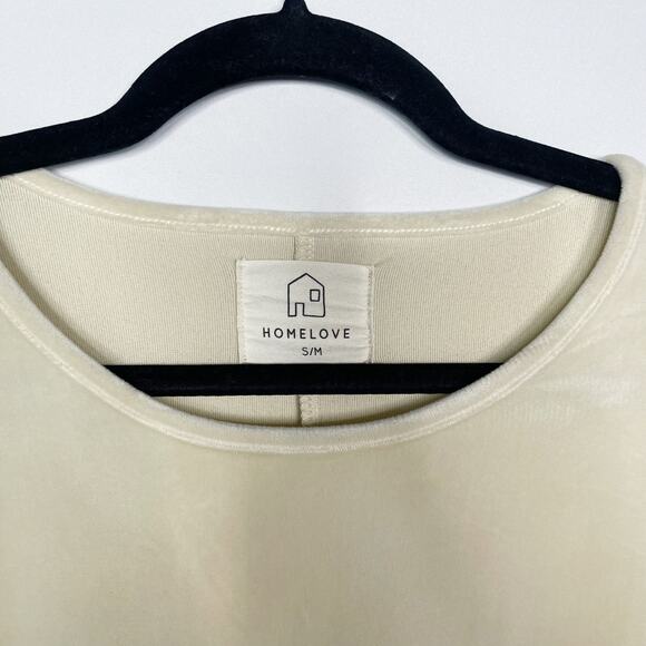HomeLove S/M Cream Loungewear Velvet Sweatshirt Round Neck Drop Shoulder Casual - Picture 5 of 8